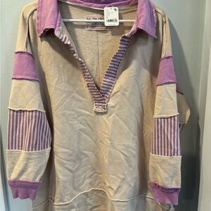 NWT Free People Purple and Cream Striped Pullover
